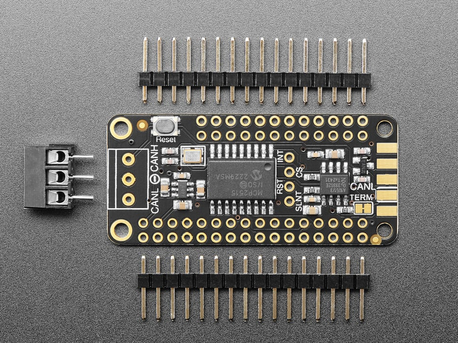 Angled shot of black rectangular PCB.