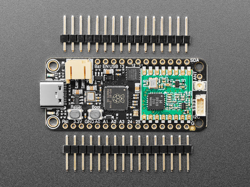 Angled shot of rectangular LoRa radio dev board.