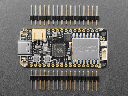 Angled shot of rectangular LoRa radio dev board.