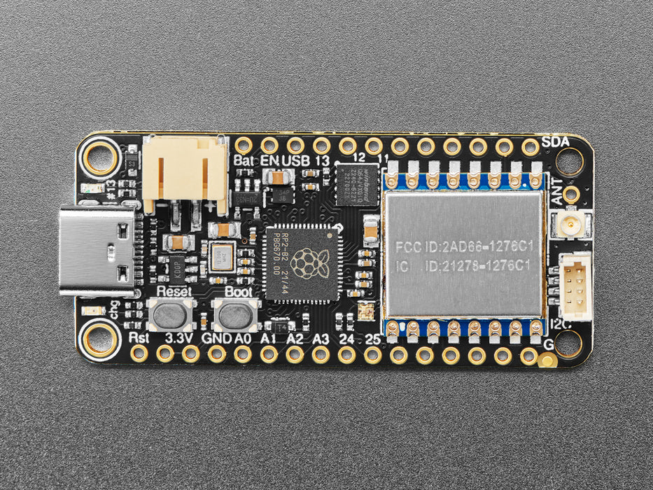 Angled shot of rectangular LoRa radio dev board.