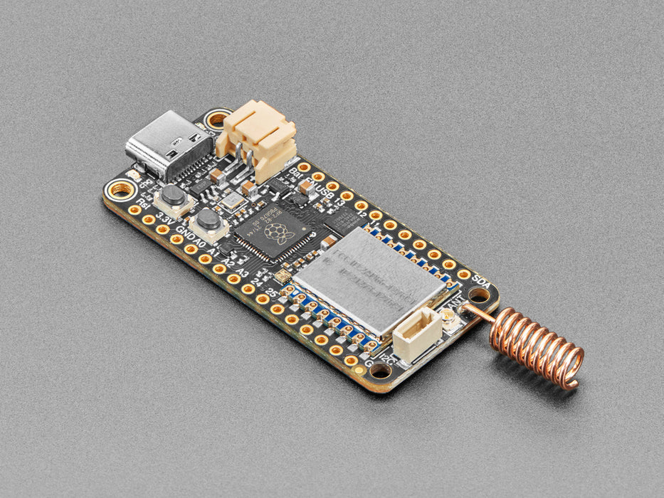 Angled shot of rectangular LoRa radio dev board.