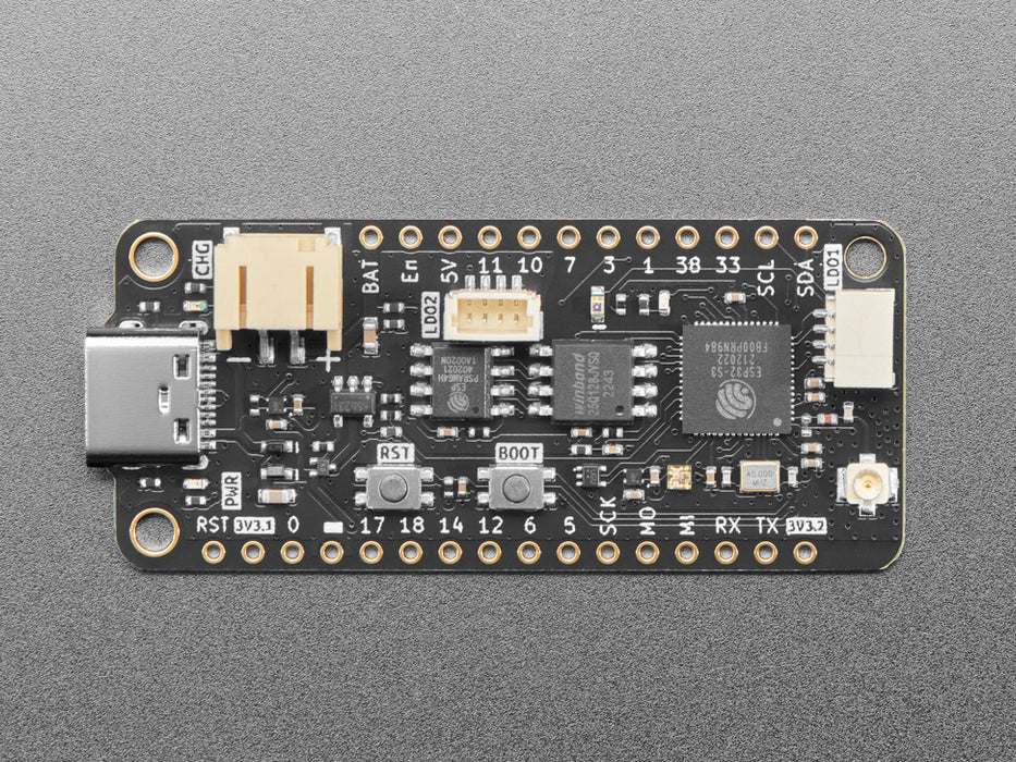 Angled shot of long black rectangular microcontroller.