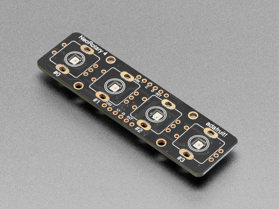 Video of a hand twisting the four encoder knobs with a data readout on a TFT microcontroller.