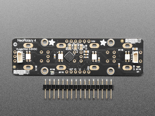 Video of a hand twisting the four encoder knobs with a data readout on a TFT microcontroller.