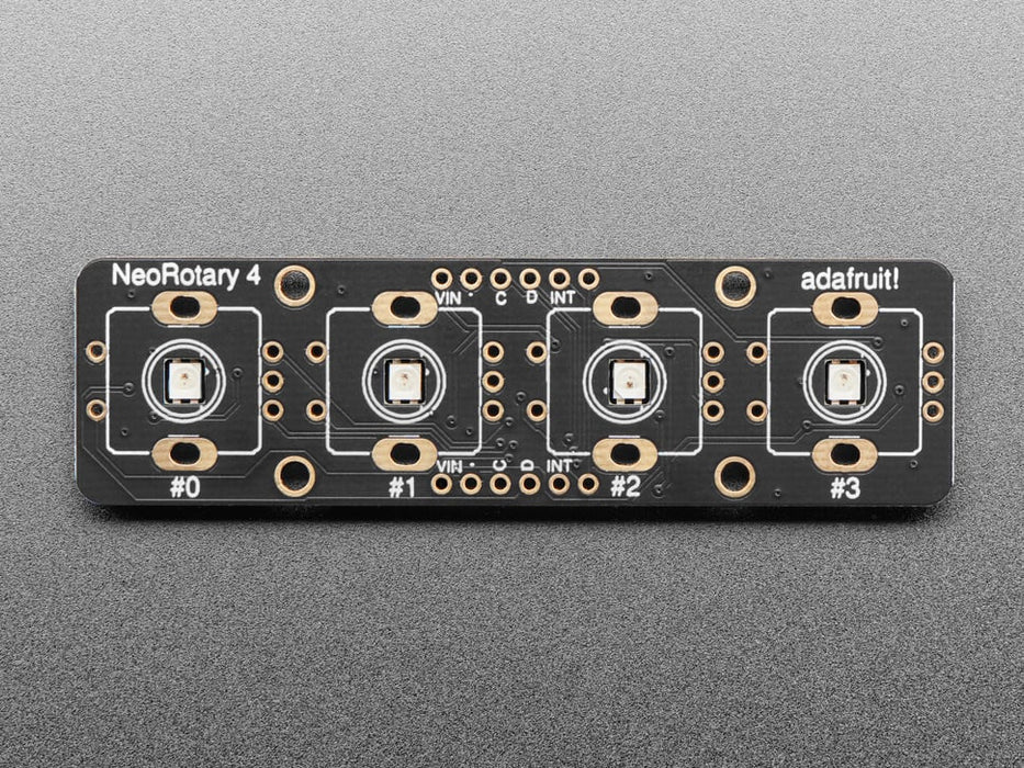 Video of a hand twisting the four encoder knobs with a data readout on a TFT microcontroller.