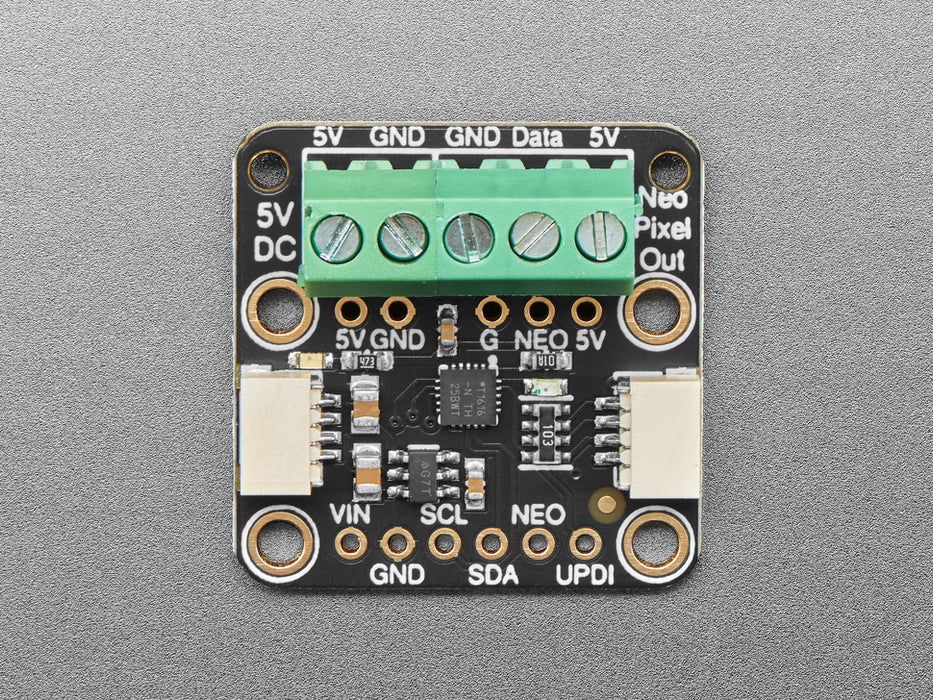 NeoDriver - I2C to NeoPixel Driver Board linked up to LED strip and QT PY.