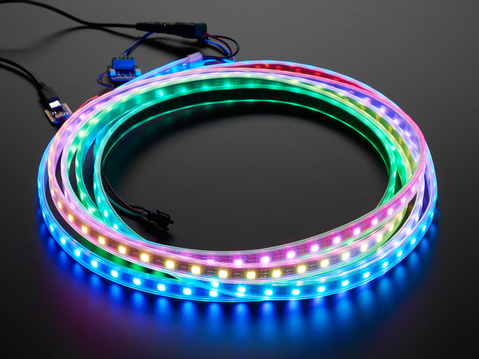 NeoDriver - I2C to NeoPixel Driver Board linked up to LED strip and QT PY.