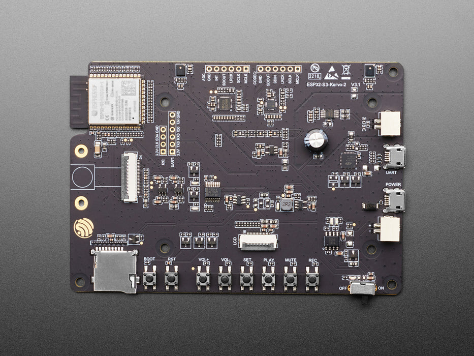 Angled shot of large ESP32 dev board.