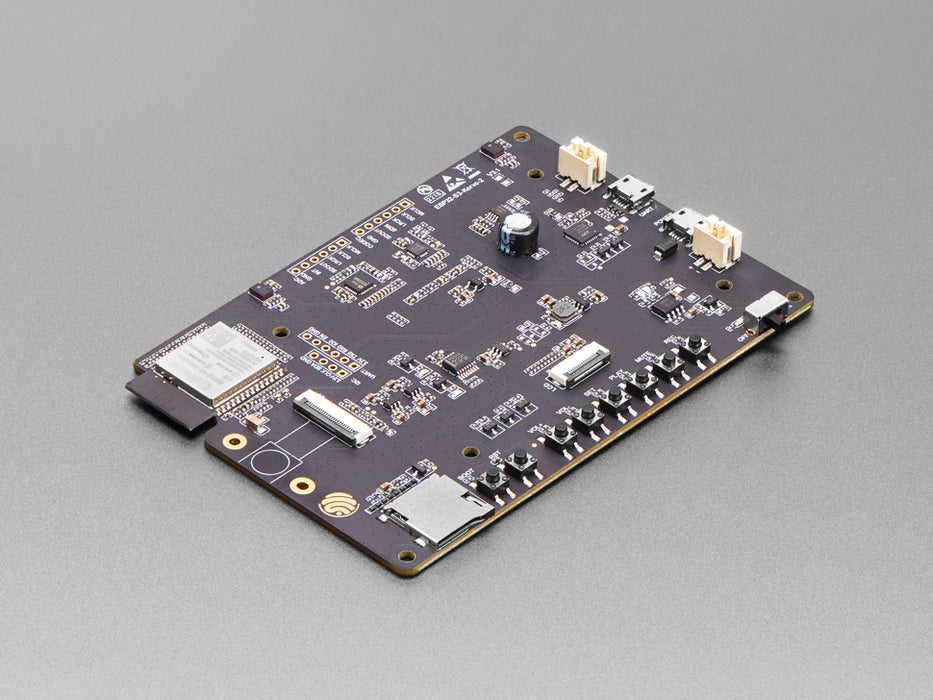 Angled shot of large ESP32 dev board.