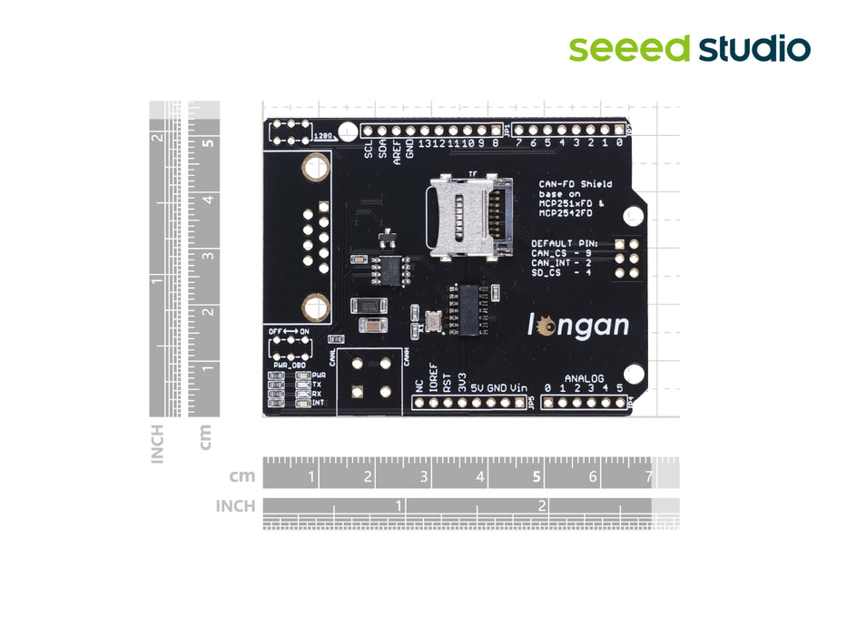 CAN FD Shield for Arduino - CAN-FD, CAN 2.0, industrial standard 9-pin sub-D, high-speed SPI interface, selectable OBD-II and CAN standard pinouts, adjustable chip select and INT pins