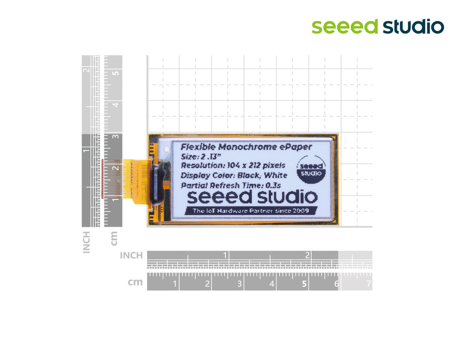 2.13" Flexible Monochrome eInk / ePaper Display with 212x104 Pixels, SPI interface, Support XIAO/Arduino/STM32