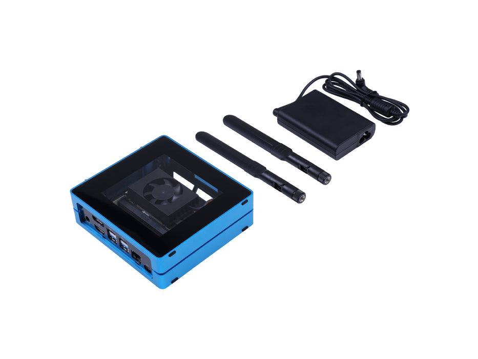 Jetson SUB Mini PC V2 - Blue with Jetson Xavier NX module, Aluminum case with cooling fan, 128GB SSD, WiFi, Antennas and pre-installed JetPack System