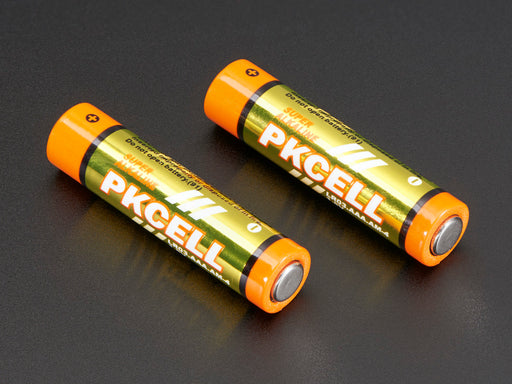 Angled shot of 2 Alkaline AAA batteries.