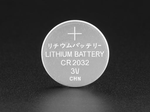 Front shot of CR2032 Lithium Coin Cell Battery upright.