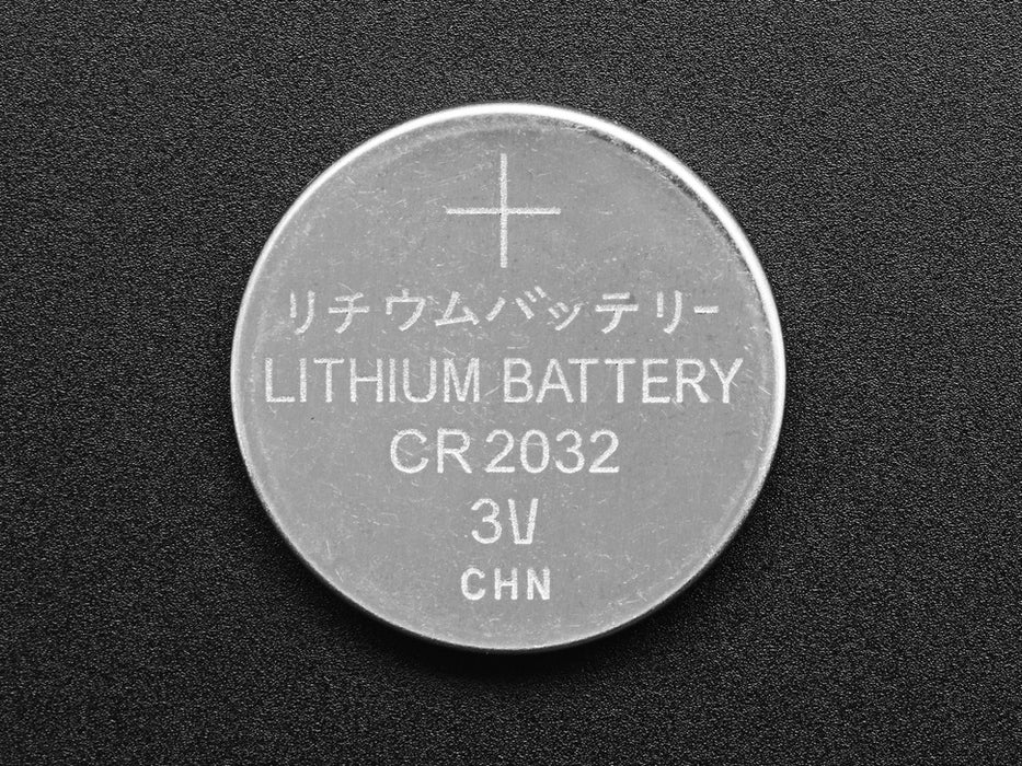 Front shot of CR2032 Lithium Coin Cell Battery upright.