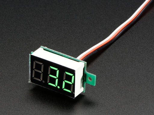 Angled shot of a Mini 3-wire Volt Meter that reads 3.2. 