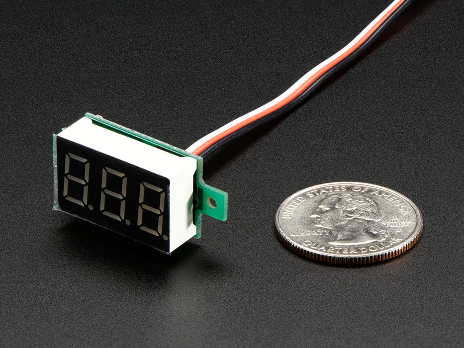 Angled shot of a Mini 3-wire Volt Meter that reads 3.2. 