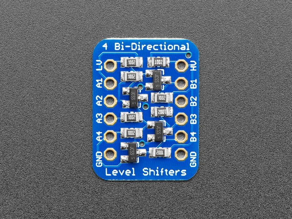 Angled shot of a 4-channel I2C-safe Bi-directional Logic Level Converter.