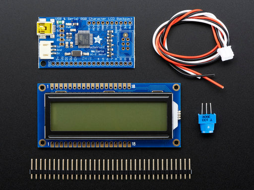 USB + Serial Backpack Kit with 16x2 RGB backlight positive LCD - Black on RGB