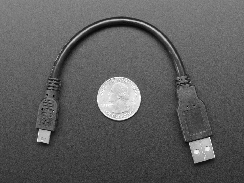 Short USB cable with Type A and Mini B ends