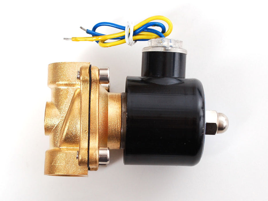 Brass Solenoid Valve with two threaded inlets and huge solenoid and two wires