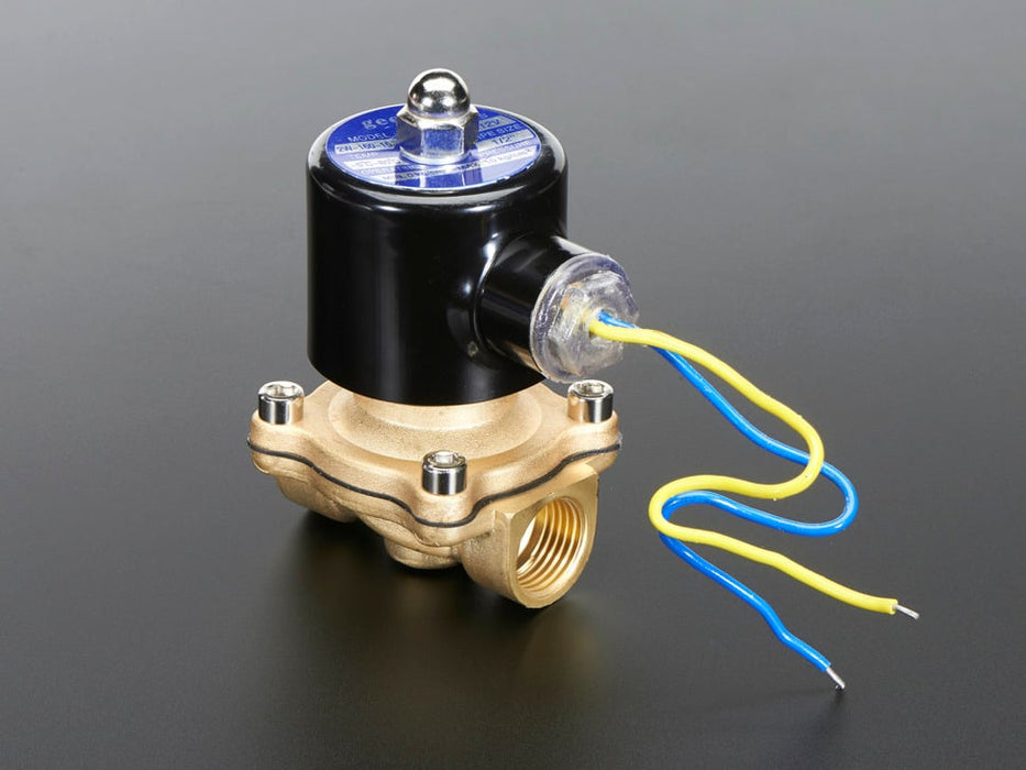 Brass Solenoid Valve with two threaded inlets and huge solenoid and two wires