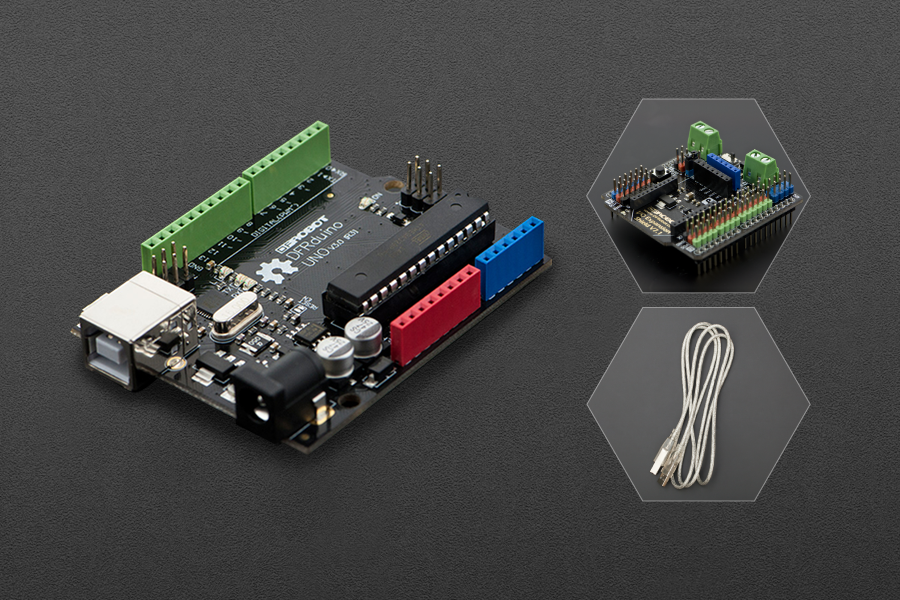 DFRduino UNO R3 with IO Expansion Shield and USB Cable AB