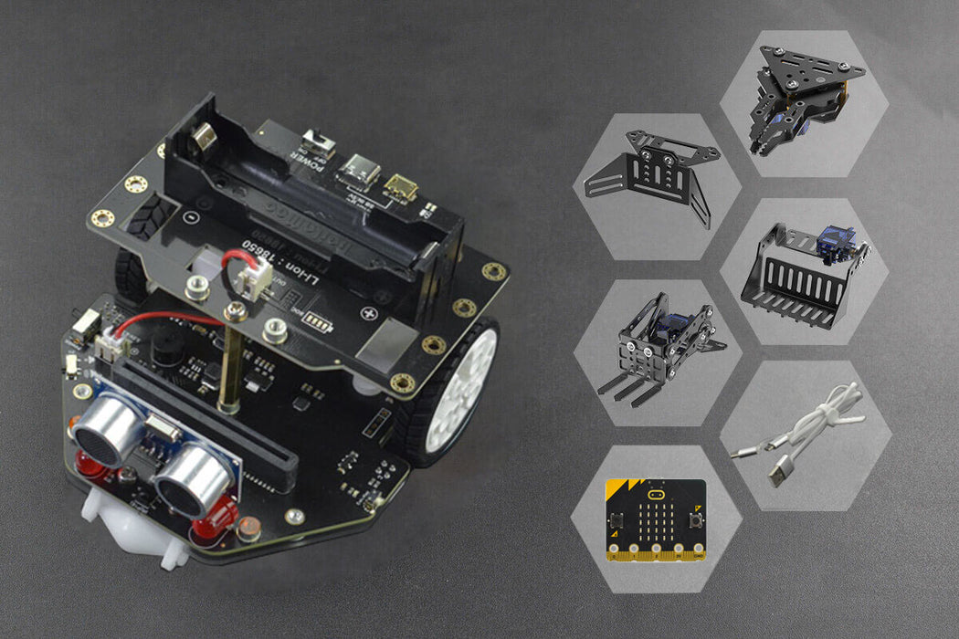 micro:Maqueen Plus V2 (18650 Battery) with micro:Maqueen Mechanic and micro:bit V2