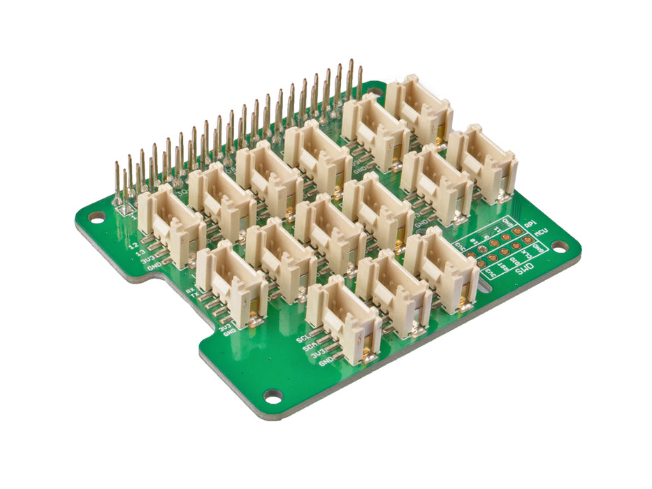 Grove Base Hat for Raspberry Pi - 24-Pin GPIO maintain, Grove interface for 3× I2C, 1× UART, 6× Digital, 4× Analog, SWD Debug interface, 1x PWM Port