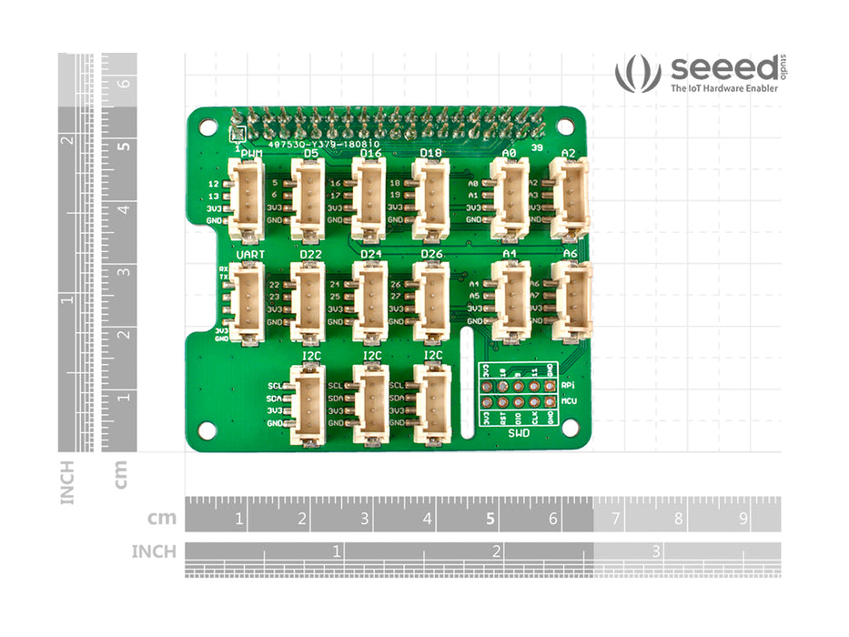 Grove Base Hat for Raspberry Pi - 24-Pin GPIO maintain, Grove interface for 3× I2C, 1× UART, 6× Digital, 4× Analog, SWD Debug interface, 1x PWM Port