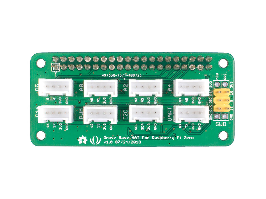 Grove Base Hat for Raspberry Pi Zero - 24-Pin GPIO maintain, Grove interface for 1× I2C, 1× UART, 2× Digital, 4× Analog, SWD Debug interface, 1x PWM Port