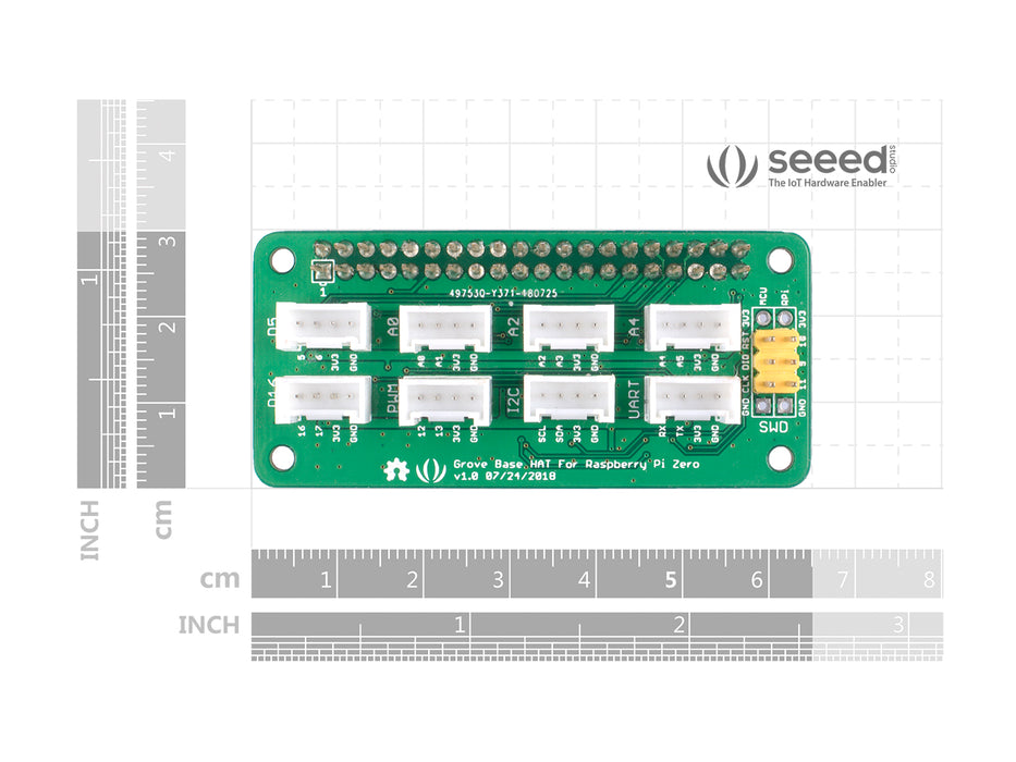 Grove Base Hat for Raspberry Pi Zero - 24-Pin GPIO maintain, Grove interface for 1× I2C, 1× UART, 2× Digital, 4× Analog, SWD Debug interface, 1x PWM Port