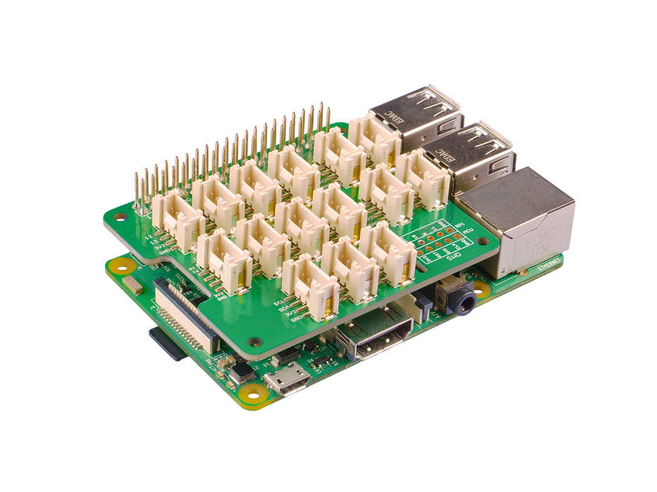 Grove Base Hat for Raspberry Pi - 24-Pin GPIO maintain, Grove interface for 3× I2C, 1× UART, 6× Digital, 4× Analog, SWD Debug interface, 1x PWM Port