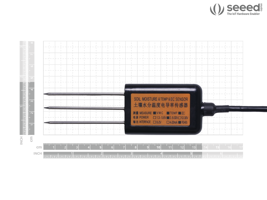 Industrial Soil Moisture & Temperature & EC Sensor MODBUS-RTU RS485 (S-Soil MTEC-02B), with waterproof aviation connector